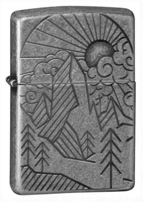 Armor® Diseño de montaña en plata antigua