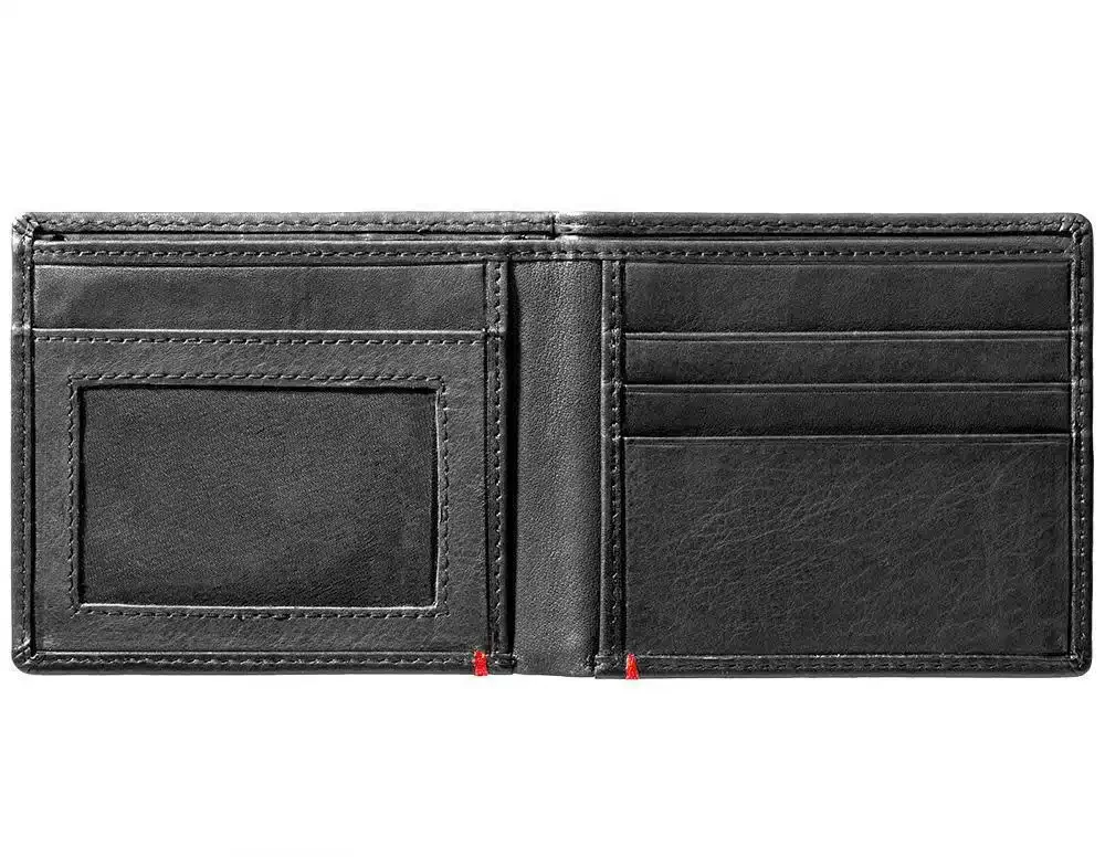 Cartera de cuero negro con diseño de placa metálica en forma de pica Cartera de cuero negro con diseño de placa metálica en forma de pica
