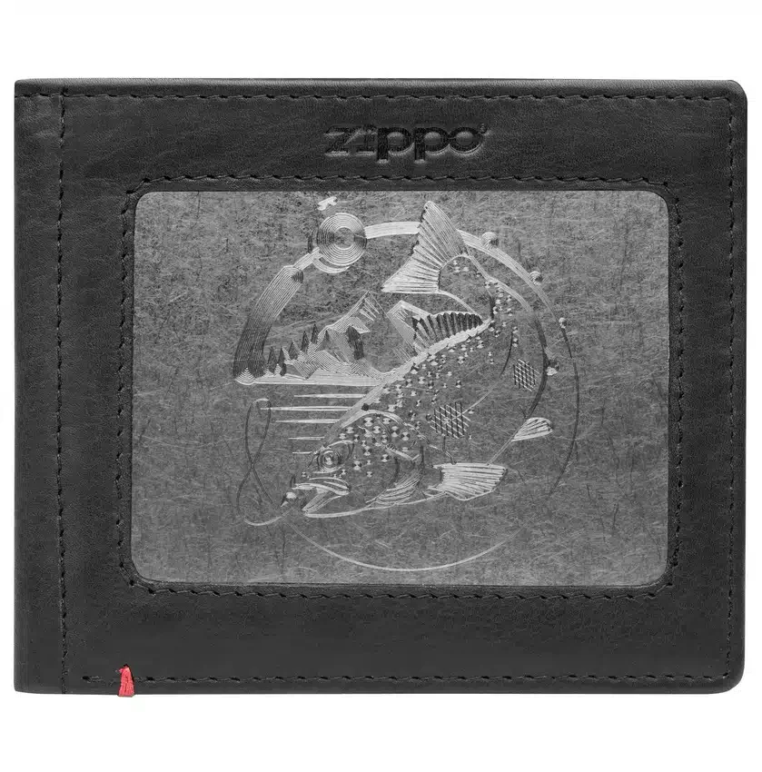 Cartera de cuero negro con diseño de placa metálica Bass Cartera de cuero negro con diseño de placa metálica Bass