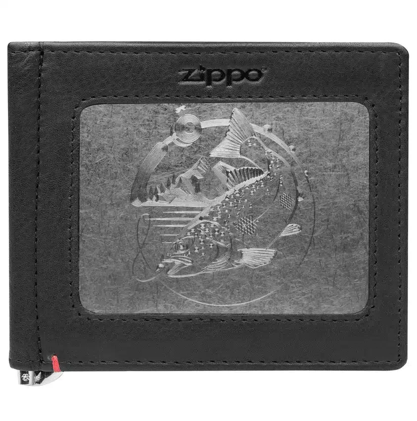 Cartera de cuero negro con diseño de placa metálica Bass Cartera de cuero negro con diseño de placa metálica Bass