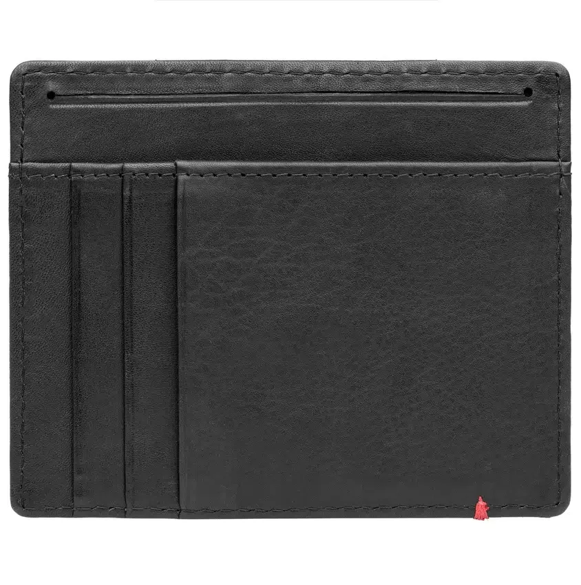 Cartera de cuero negro con diseño de placa metálica en forma de pica Cartera de cuero negro con diseño de placa metálica en forma de pica