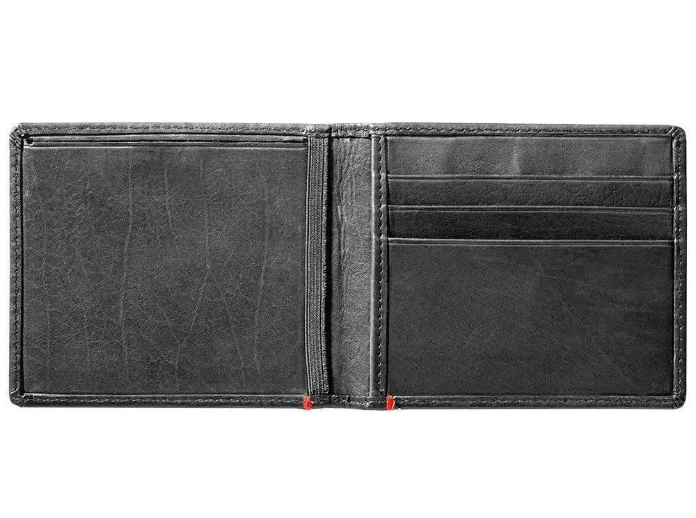 Cartera de cuero negro: diseño con placa metálica «Cross Wings» Cartera de cuero negro: diseño con placa metálica «Cross Wings»