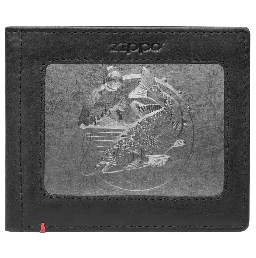 Cartera de cuero negro con diseño de placa metálica Bass Cartera de cuero negro con diseño de placa metálica Bass