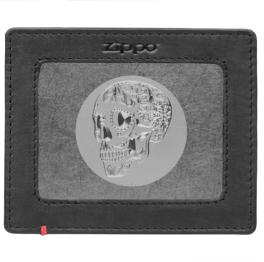 Cartera de cuero negro con diseño de placa metálica con calavera Cartera de cuero negro con diseño de placa metálica con calavera