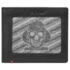 Cartera de cuero negro con diseño de placa metálica con calavera y pica Cartera de cuero negro con diseño de placa metálica con calavera y pica