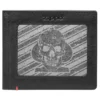 Cartera de cuero negro con diseño de placa metálica con calavera y pica Cartera de cuero negro con diseño de placa metálica con calavera y pica