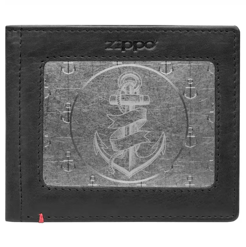 Cartera de cuero negro con diseño de placa metálica con forma de ancla Cartera de cuero negro con diseño de placa metálica con forma de ancla