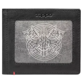 Cartera de cuero negro con diseño de placa metálica vikinga Cartera de cuero negro con diseño de placa metálica vikinga