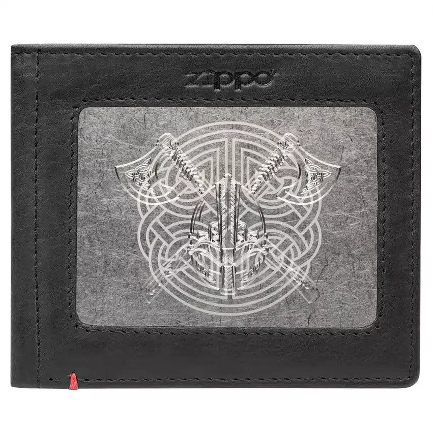 Cartera de cuero negro con diseño de placa metálica vikinga Cartera de cuero negro con diseño de placa metálica vikinga