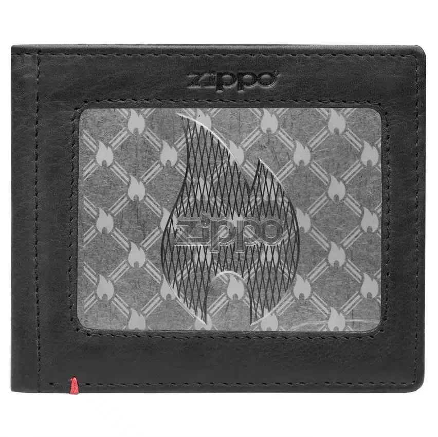 Cartera de cuero negro con diseño de placa metálica «zippo flame» Cartera de cuero negro con diseño de placa metálica «zippo flame»