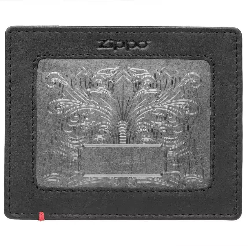 Cartera de cuero negro – Diseño con placa metálica Fandango Cartera de cuero negro – Diseño con placa metálica Fandango