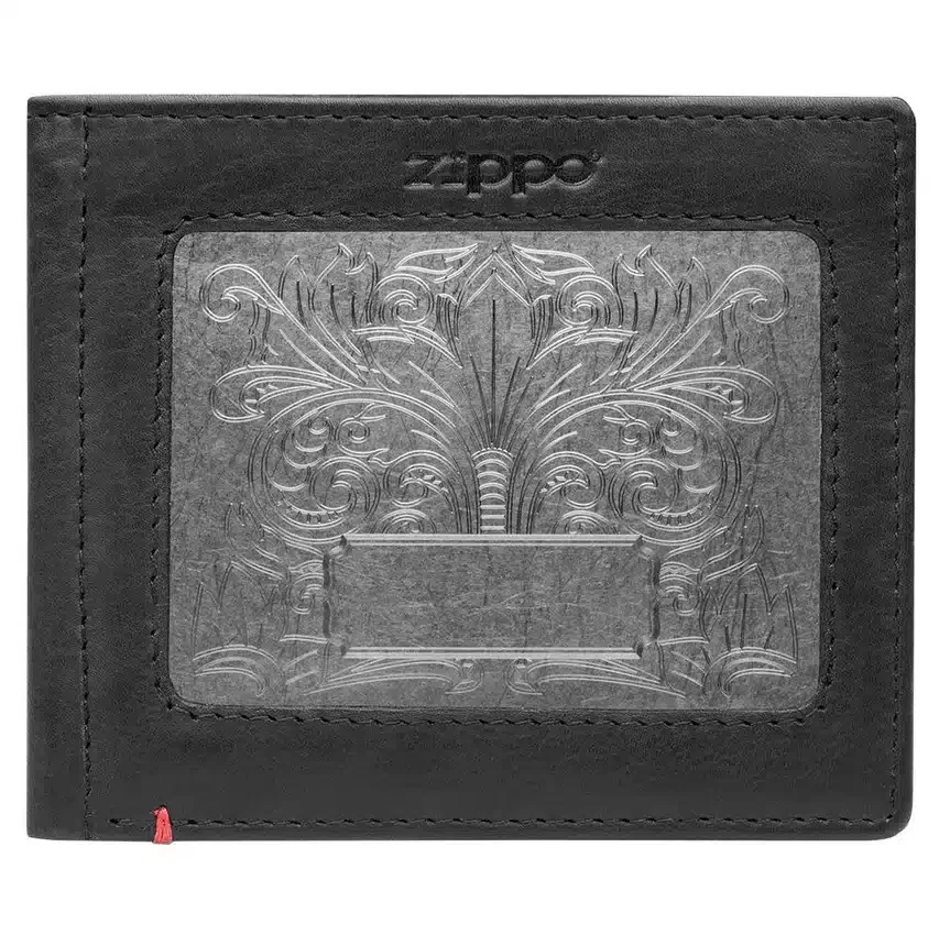 Cartera de cuero negro – Diseño con placa metálica Fandango Cartera de cuero negro – Diseño con placa metálica Fandango