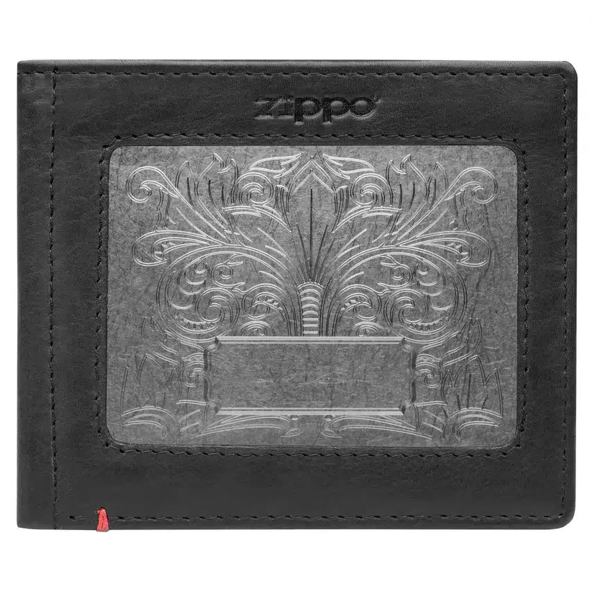 Cartera de cuero negro – Diseño con placa metálica Fandango Cartera de cuero negro – Diseño con placa metálica Fandango