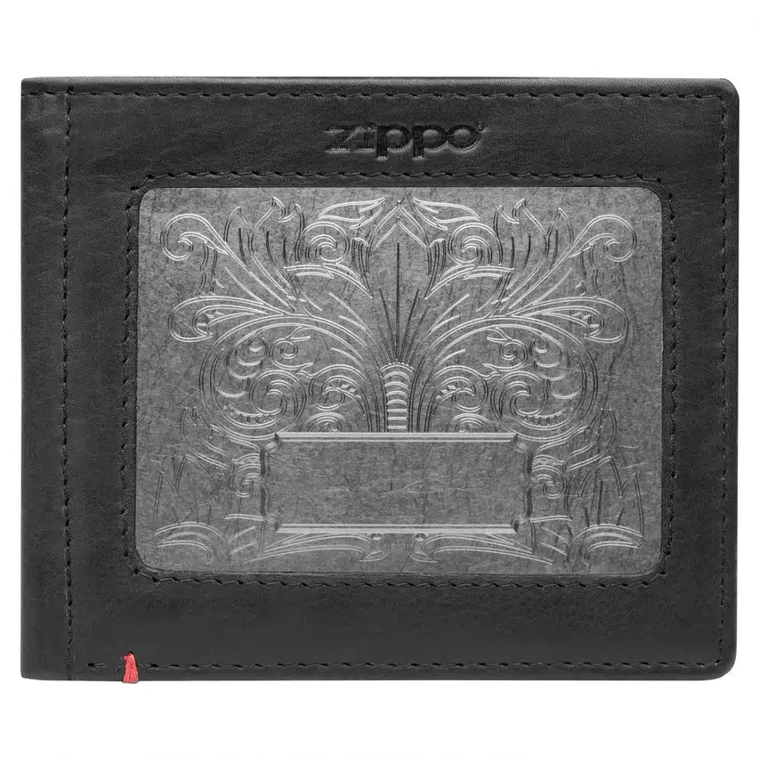 Cartera de cuero negro – Diseño con placa metálica Fandango Cartera de cuero negro – Diseño con placa metálica Fandango