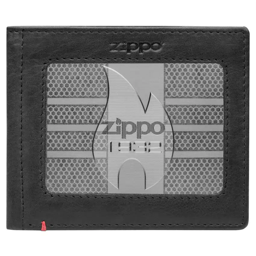 Cartera de cuero negro – Diseño con placa metálica zippo 1932 Cartera de cuero negro – Diseño con placa metálica zippo 1932