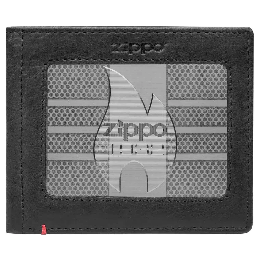 Cartera de cuero negro – Diseño con placa metálica zippo 1932 Cartera de cuero negro – Diseño con placa metálica zippo 1932