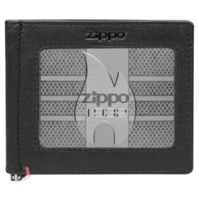 Cartera de cuero negro – Diseño con placa metálica zippo 1932 Cartera de cuero negro – Diseño con placa metálica zippo 1932