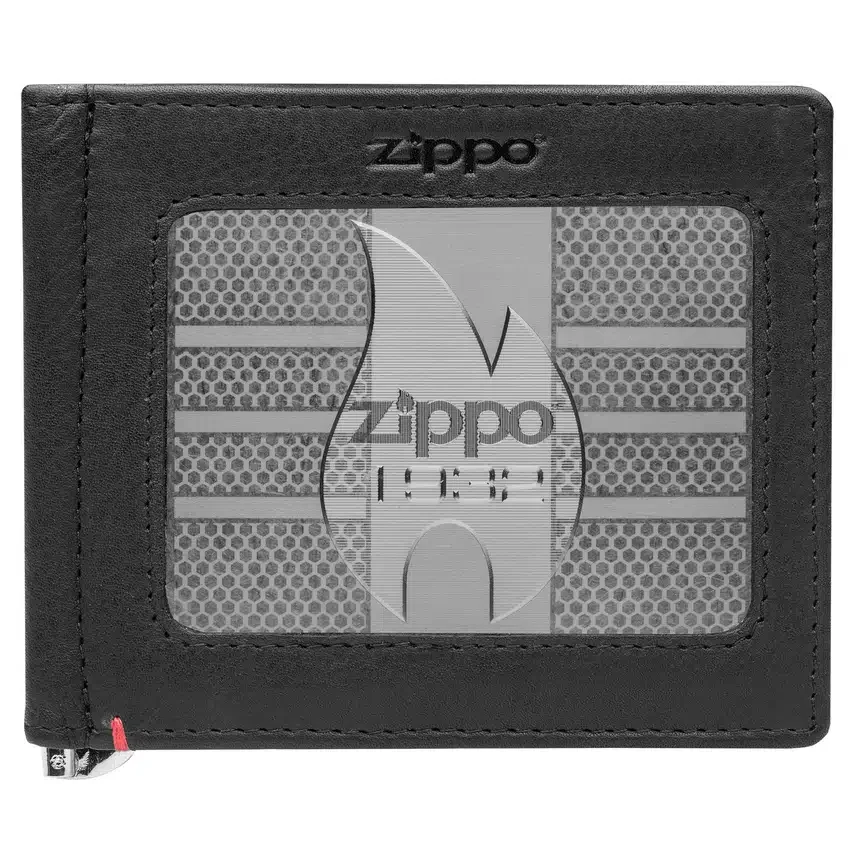 Cartera de cuero negro – Diseño con placa metálica zippo 1932 Cartera de cuero negro – Diseño con placa metálica zippo 1932