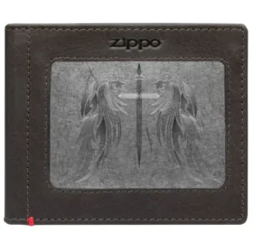 Cartera de piel color moca – Diseño con placa metálica «Cross Wings» Cartera de piel color moca – Diseño con placa metálica «Cross Wings»