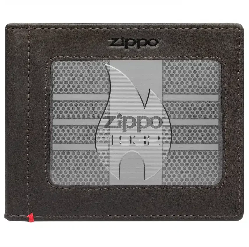 Cartera de piel color moca – Diseño con placa metálica zippo 1932 Cartera de piel color moca – Diseño con placa metálica zippo 1932