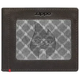 Cartera de piel color moca – Diseño con placa metálica «zippo flame» Cartera de piel color moca – Diseño con placa metálica «zippo flame»