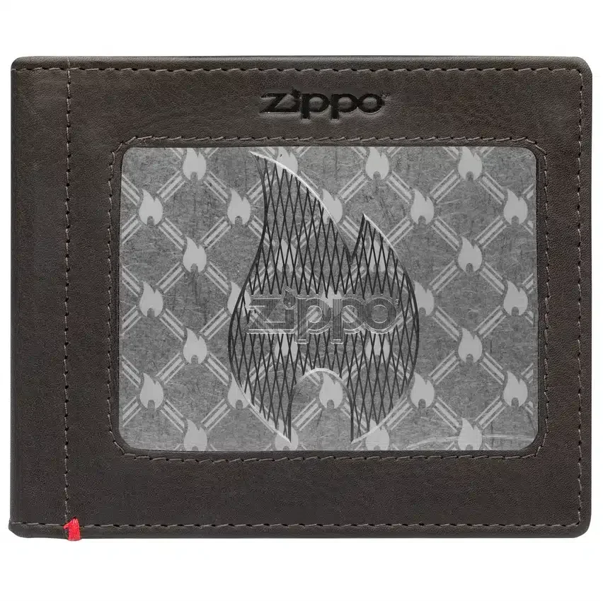Cartera de piel color moca – Diseño con placa metálica «zippo flame» Cartera de piel color moca – Diseño con placa metálica «zippo flame»