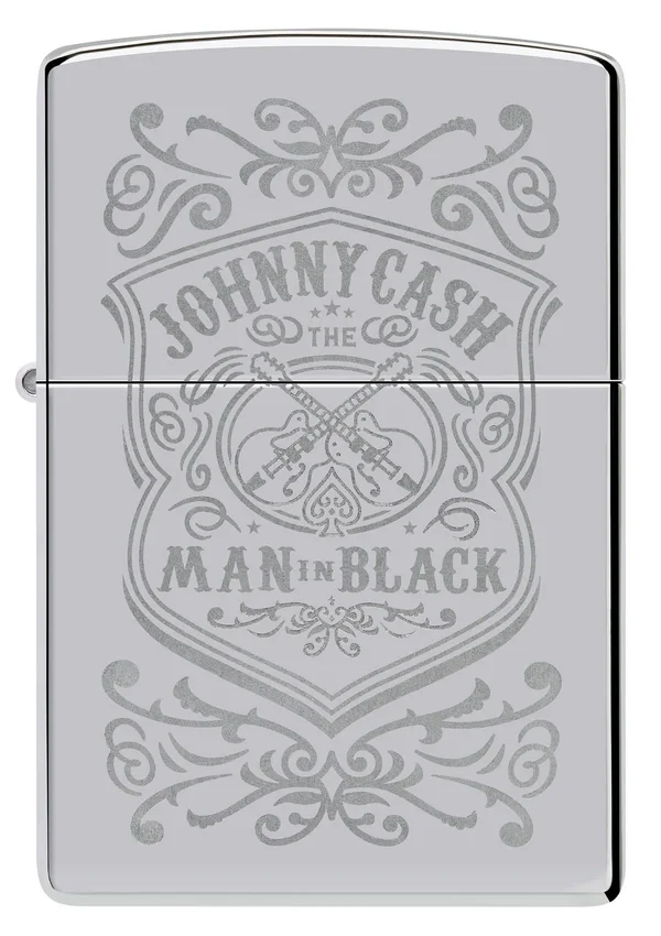 Diseño con el escudo de «Johnny Cash, el hombre de negro» Diseño con el escudo de «Johnny Cash, el hombre de negro»