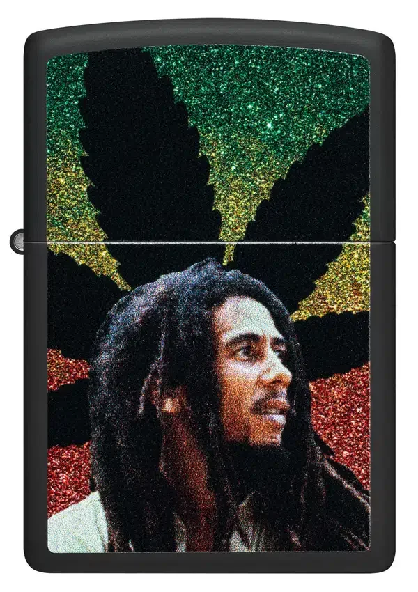 Diseño con la silueta de Bob Marley sobre una hoja Diseño con la silueta de Bob Marley sobre una hoja