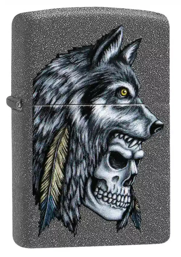 Diseño de calavera de lobo y plumas Diseño de calavera de lobo y plumas