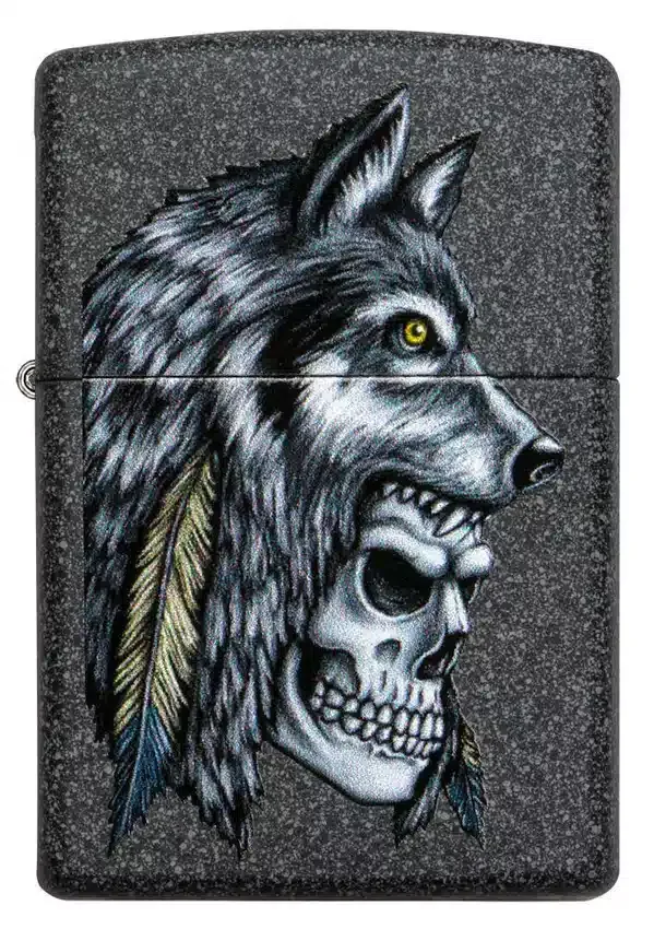 Diseño de calavera de lobo y plumas Diseño de calavera de lobo y plumas