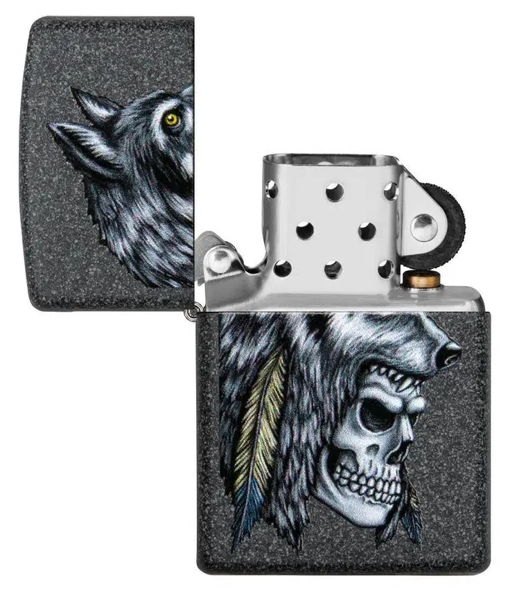 Diseño de calavera de lobo y plumas Diseño de calavera de lobo y plumas