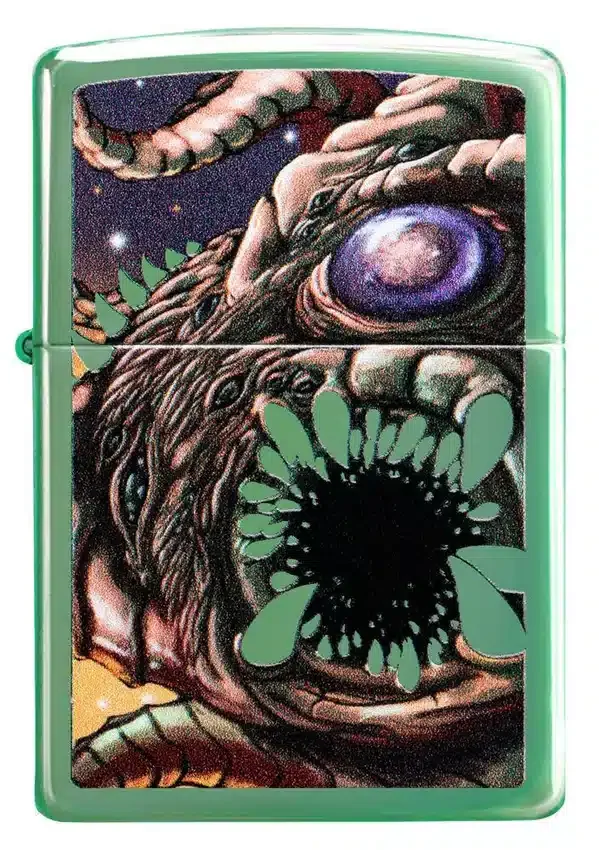Diseño «Monstruo del Apocalipsis» en verde con acabado pulido brillante Diseño «Monstruo del Apocalipsis» en verde con acabado pulido brillante