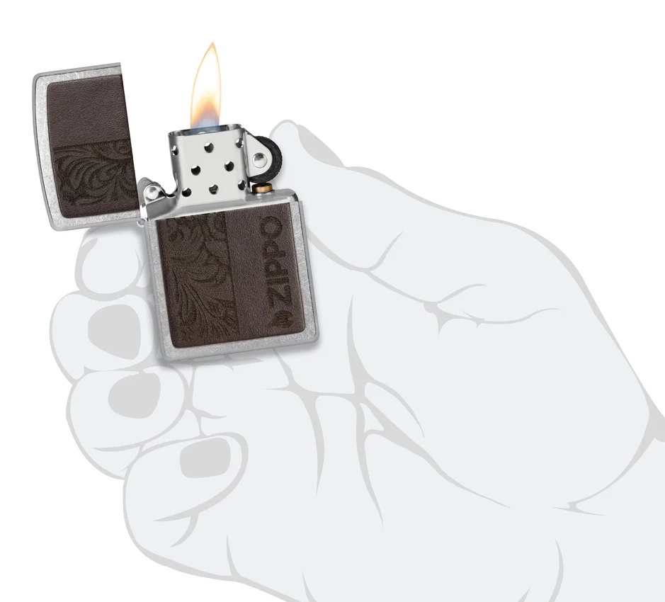Emblema de cuero marrón – Diseño zippo Emblema de cuero marrón – Diseño zippo