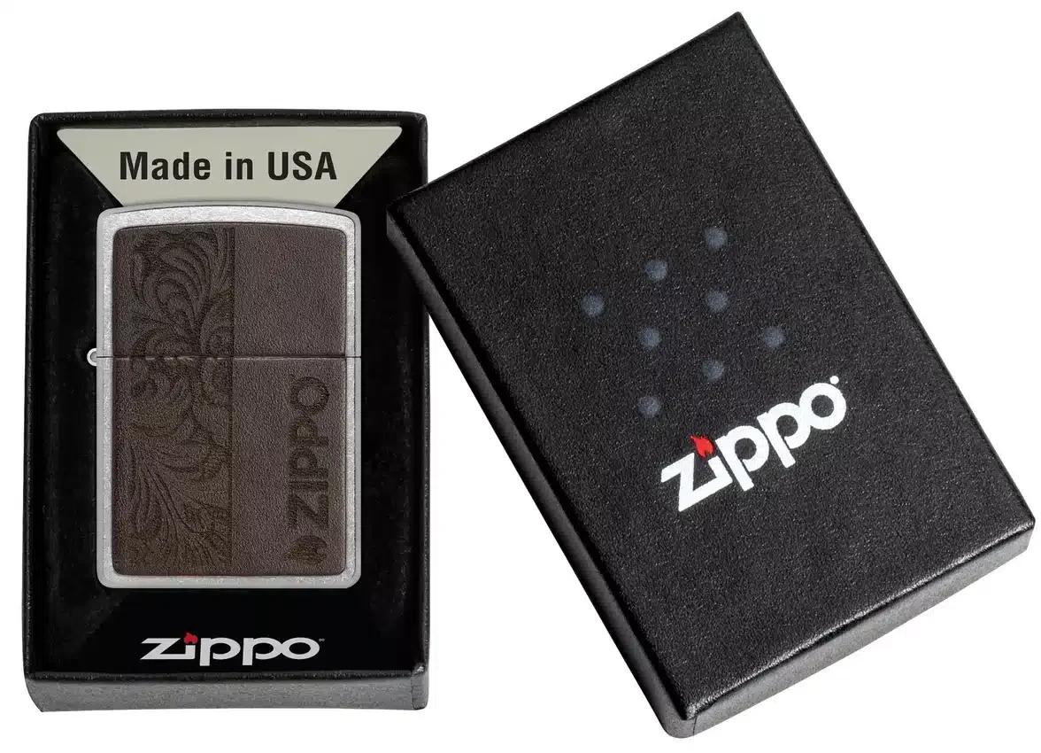 Emblema de cuero marrón – Diseño zippo Emblema de cuero marrón – Diseño zippo