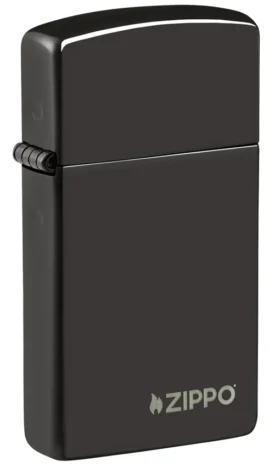 Slim® Negro pulido brillante con logotipo de zippo