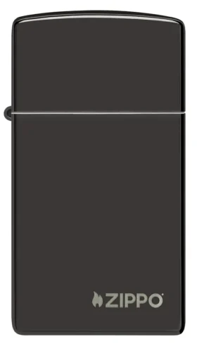 Slim® Negro pulido brillante con logotipo de zippo